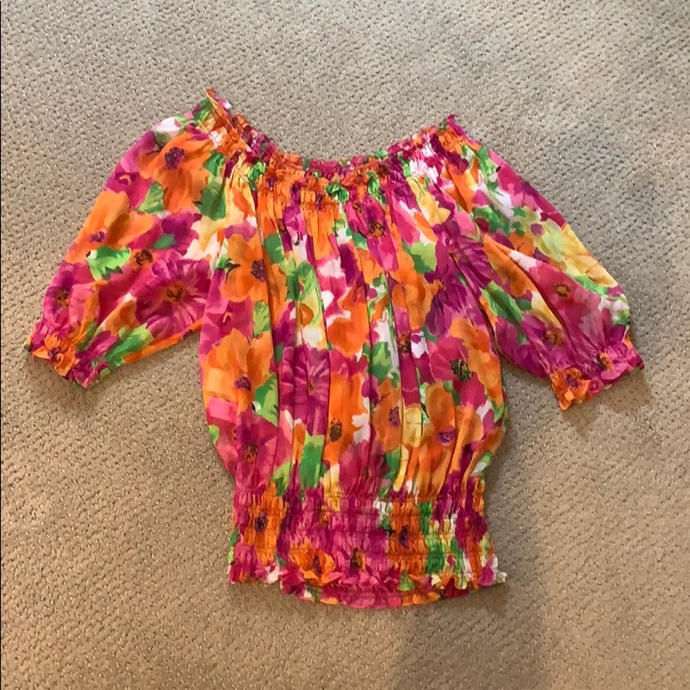 Anne Klein Off the Shoulder Sheer Crepe Blouse